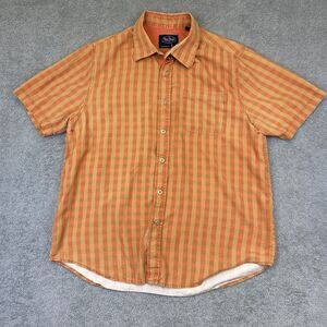 Nat Nast Shirt Men's Size Medium Silk Orange Button‎ Up Short Sleeve Plaid FLAWS